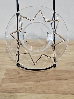 Pair of Italian IVV Glass and Gold Trimmed Candle Holders